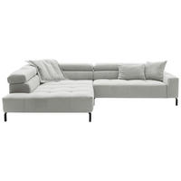ECKSOFA Hellgrau Feincord Rücken echt, Kopfteilverstellung, Sitzvorzug  - Hellgrau/Schwarz, KONVENTIONELL, Textil/Metall (219/311cm) - Hom`in
