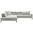 ECKSOFA Hellgrau Feincord Rücken echt, Kopfteilverstellung, Sitzvorzug  - Hellgrau/Schwarz, KONVENTIONELL, Textil/Metall (219/311cm) - Hom`in