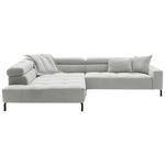 ECKSOFA Hellgrau Feincord Rücken echt, Kopfteilverstellung, Sitzvorzug  - Hellgrau/Schwarz, KONVENTIONELL, Textil/Metall (219/311cm) - Hom`in