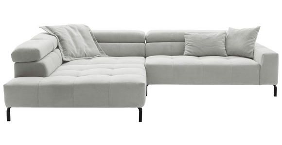 ECKSOFA Hellgrau Feincord Rücken echt, Kopfteilverstellung, Sitzvorzug  - Hellgrau/Schwarz, KONVENTIONELL, Textil/Metall (219/311cm) - Hom`in