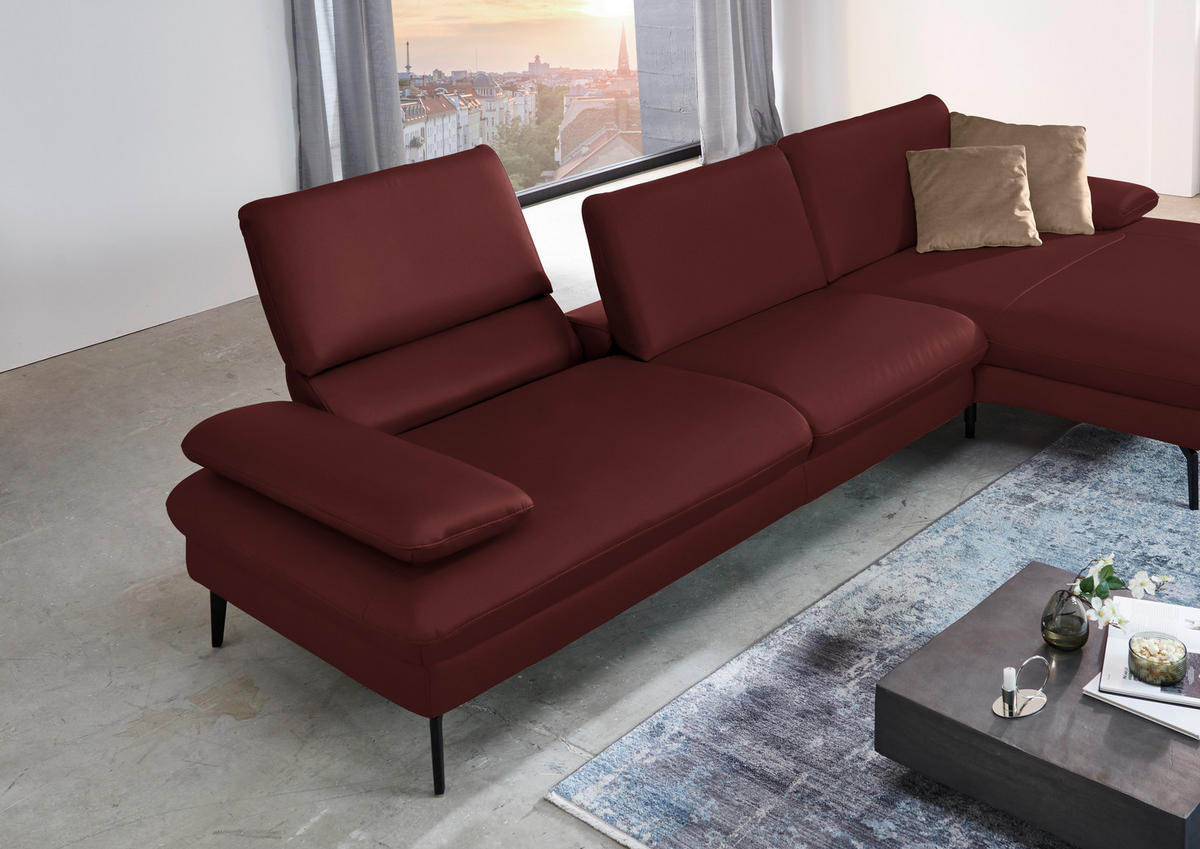 ECKSOFA in Echtleder Beere  - Beere/Schwarz, Design, Leder/Metall (325/157cm) - Dieter Knoll