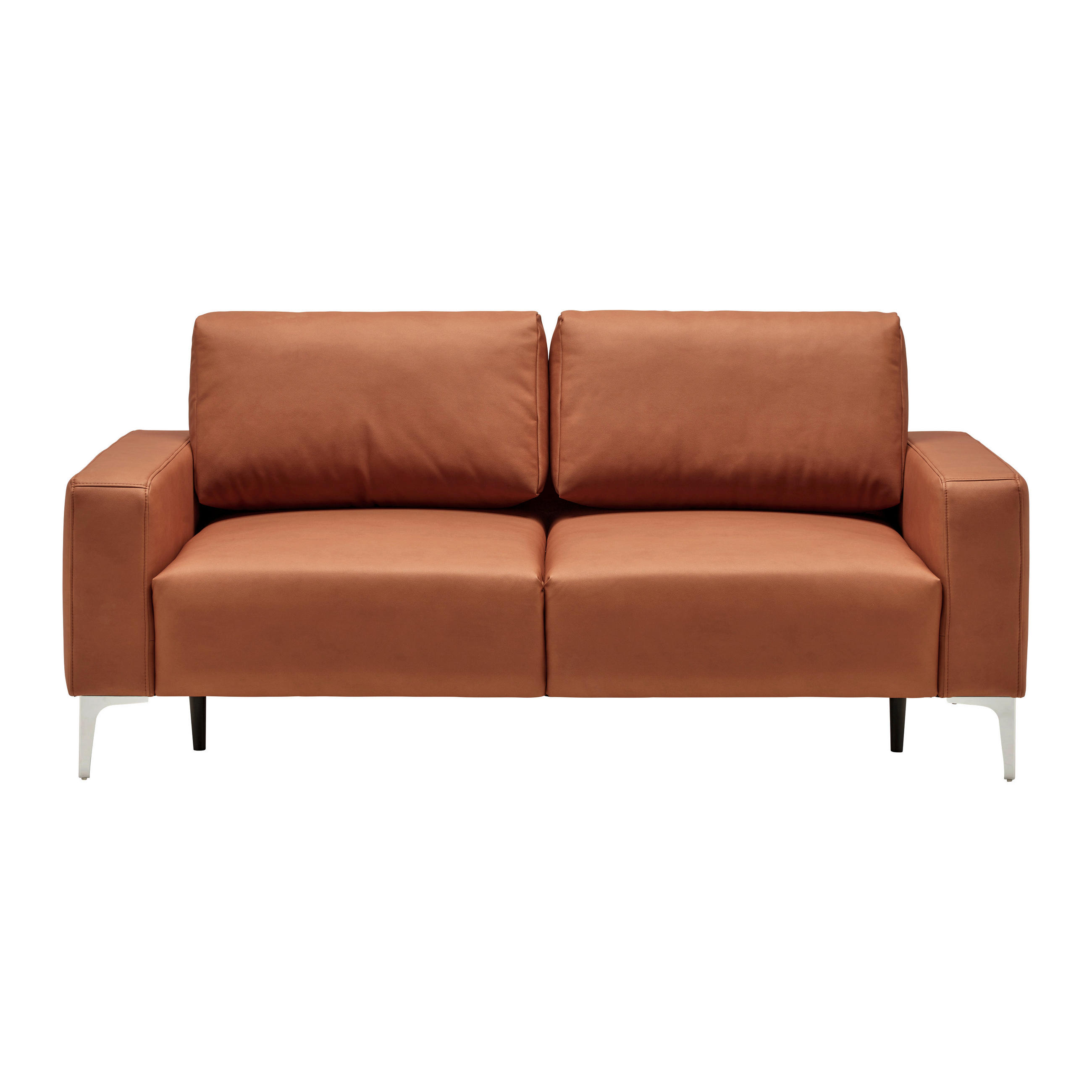3-SITS SOFFA i läderimitation (vegan) cognacfärgad  - kromfärg/cognacfärgad, Modern, metall/textil (182/85/92cm) - MID.YOU