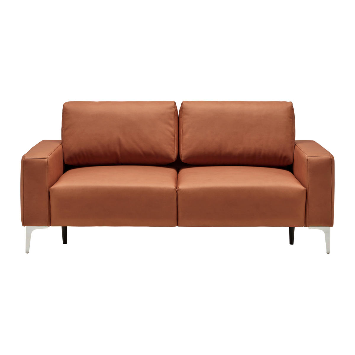 3-SITS SOFFA i läderimitation (vegan) cognacfärgad  - kromfärg/cognacfärgad, Modern, metall/textil (182/85/92cm) - MID.YOU