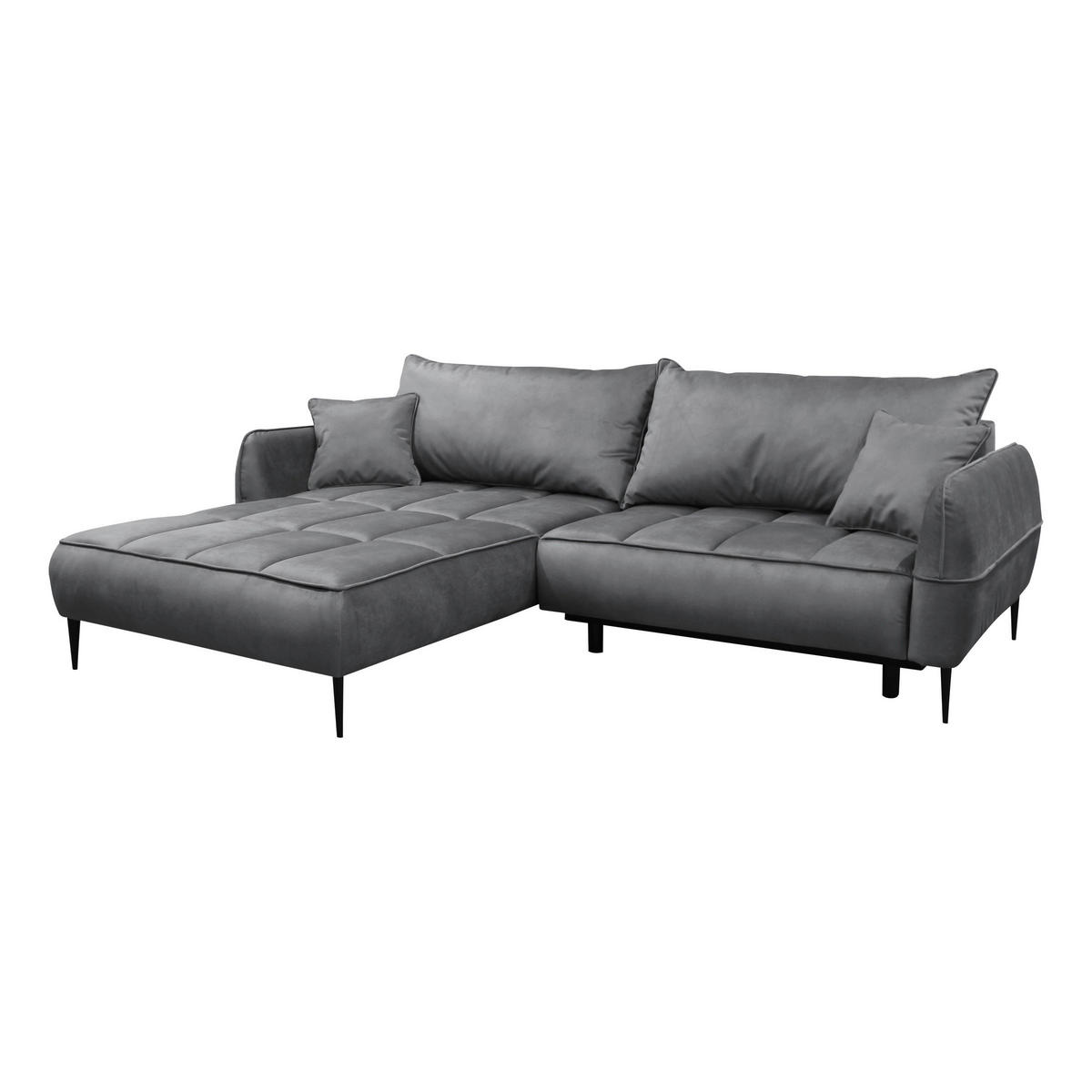 ECKSOFA Grau Velours  - Schwarz/Grau, Design, Textil/Metall (189/260cm) - MID.YOU