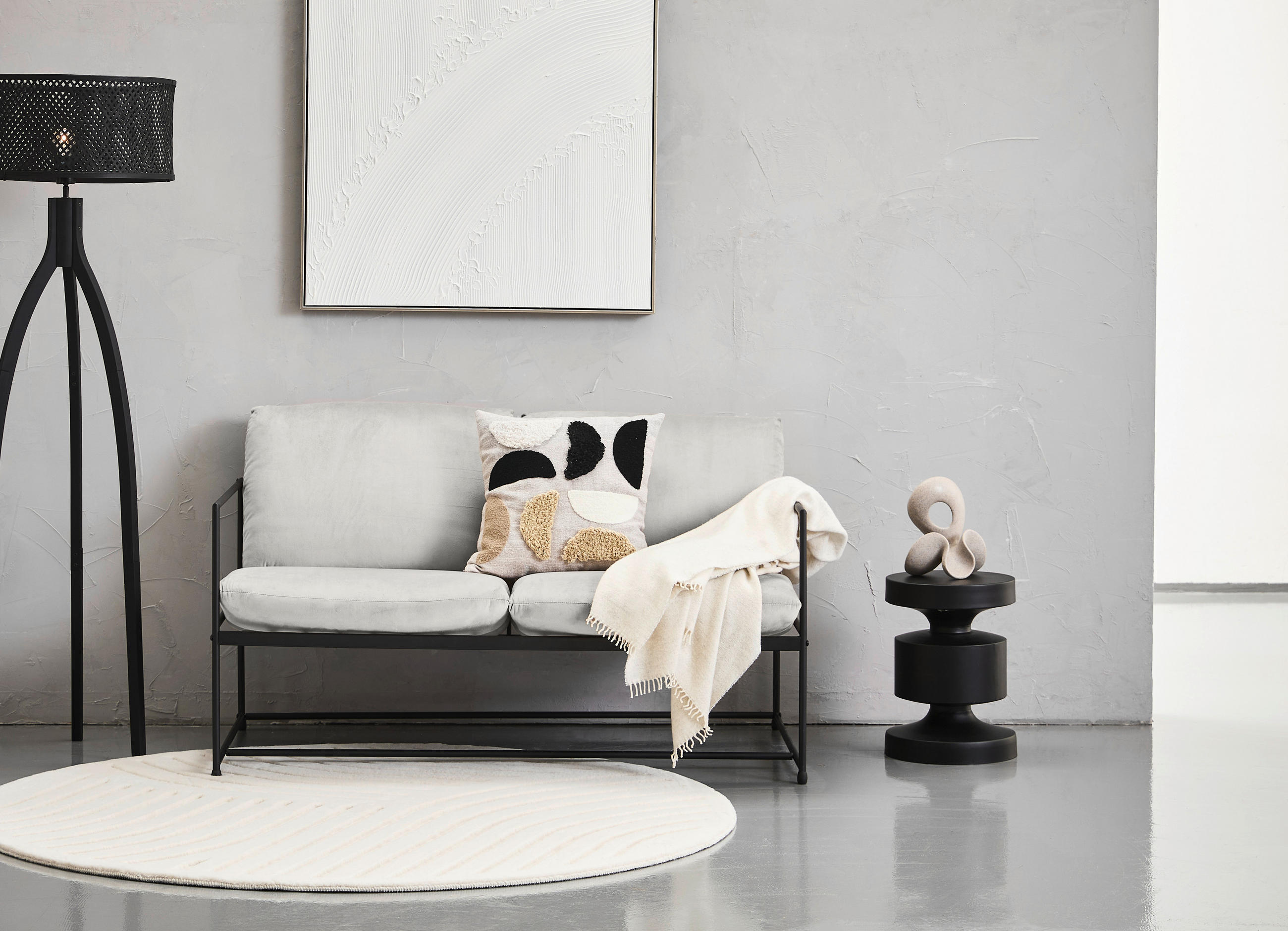 SOFA Samt Weiß  - Schwarz/Weiß, MODERN, Textil/Metall (129/75/87cm) - P & B