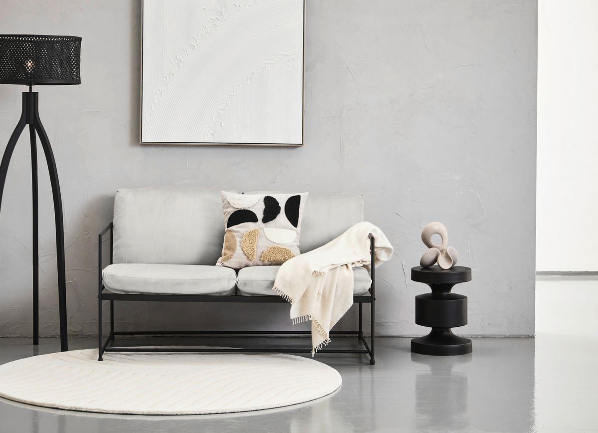 SOFA Samt Weiß  - Schwarz/Weiß, MODERN, Textil/Metall (129/75/87cm) - P & B