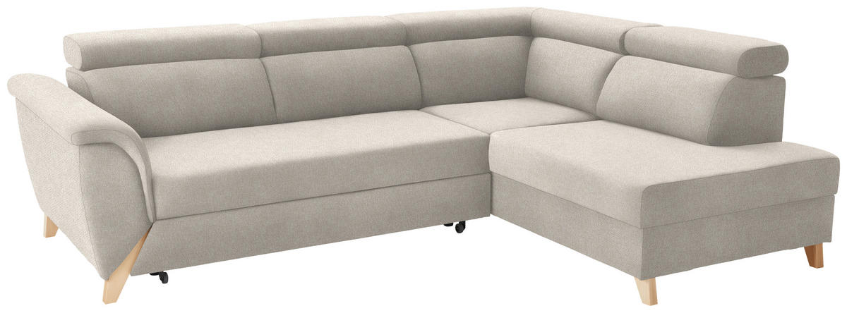 ECKSOFA in Bouclé Weiß  265/200 cm  - Naturfarben/Weiß, KONVENTIONELL, Holz/Textil (265/200cm) - Stylife