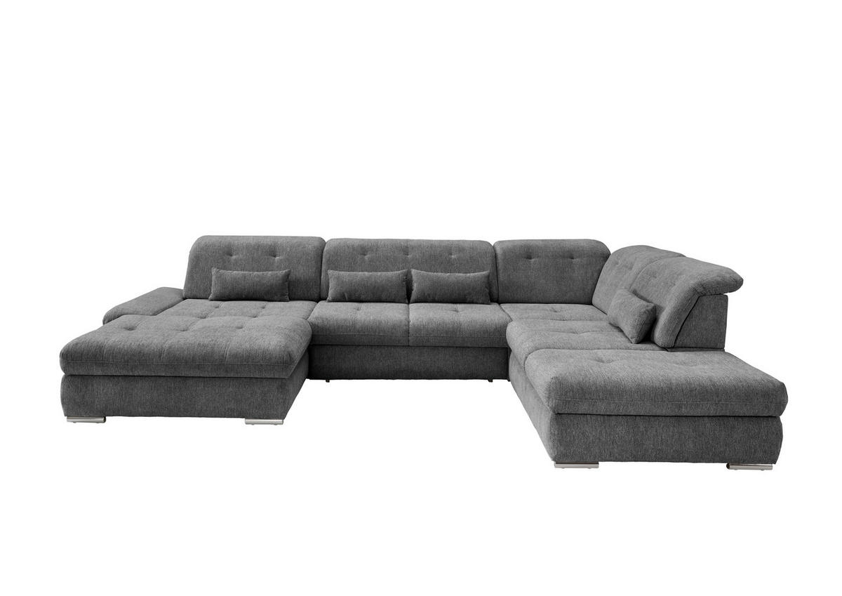 WOHNLANDSCHAFT in Chenille Anthrazit  - Chromfarben/Anthrazit, Design, Textil/Metall (195/376/254cm) - Livetastic