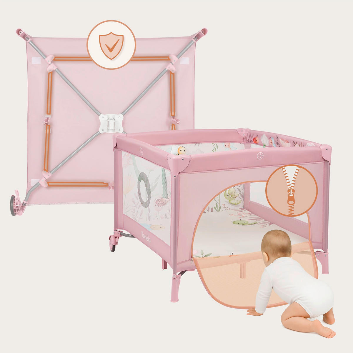 LAUFGITTER Mille Plus  100/100/77 cm  - Rosa, Basics, Textil (100/100/77cm) - Lionelo