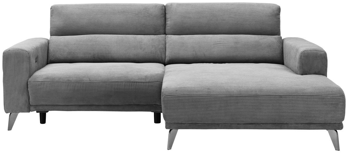 ECKSOFA Hellgrau Cord  - Silberfarben/Hellgrau, KONVENTIONELL, Textil/Metall (258/170cm) - Livetastic