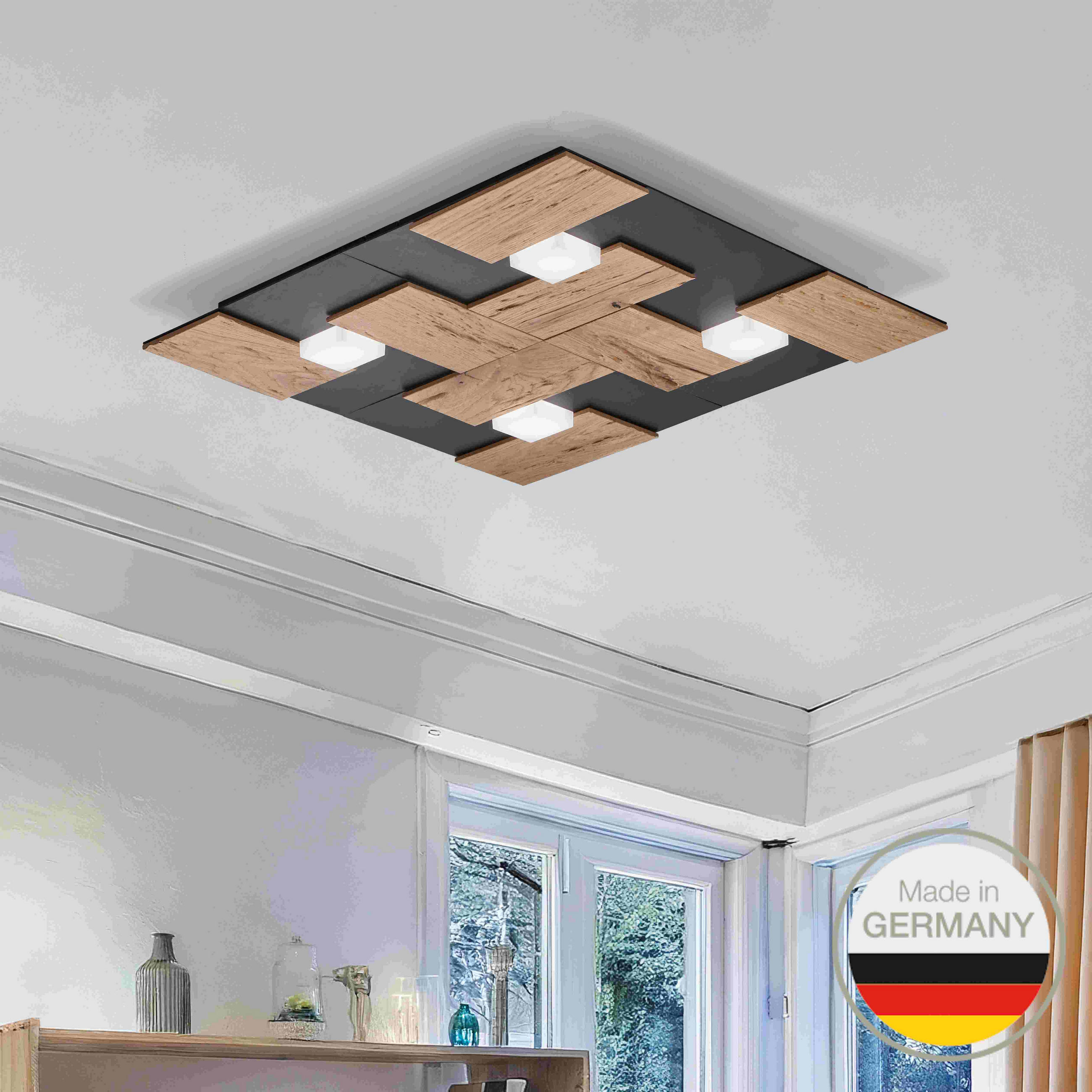 LED-DECKENLEUCHTE 662 51/51/5 cm   - Wildeiche, Natur, Metall (51/51/5cm) - Ambiente