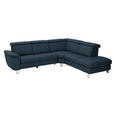 ECKSOFA in Echtleder Dunkelblau  - Alufarben/Dunkelblau, Design, Leder/Metall (271/242cm) - Cantus