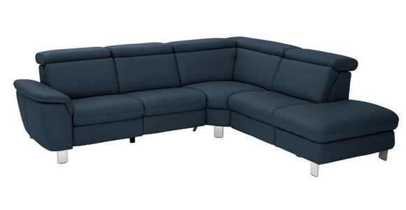 ECKSOFA in Echtleder Dunkelblau  - Alufarben/Dunkelblau, Design, Leder/Metall (271/242cm) - Cantus