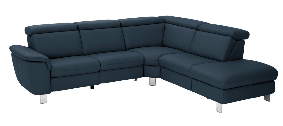 ECKSOFA in Echtleder Dunkelblau  - Alufarben/Dunkelblau, Design, Leder/Metall (271/239cm) - Cantus