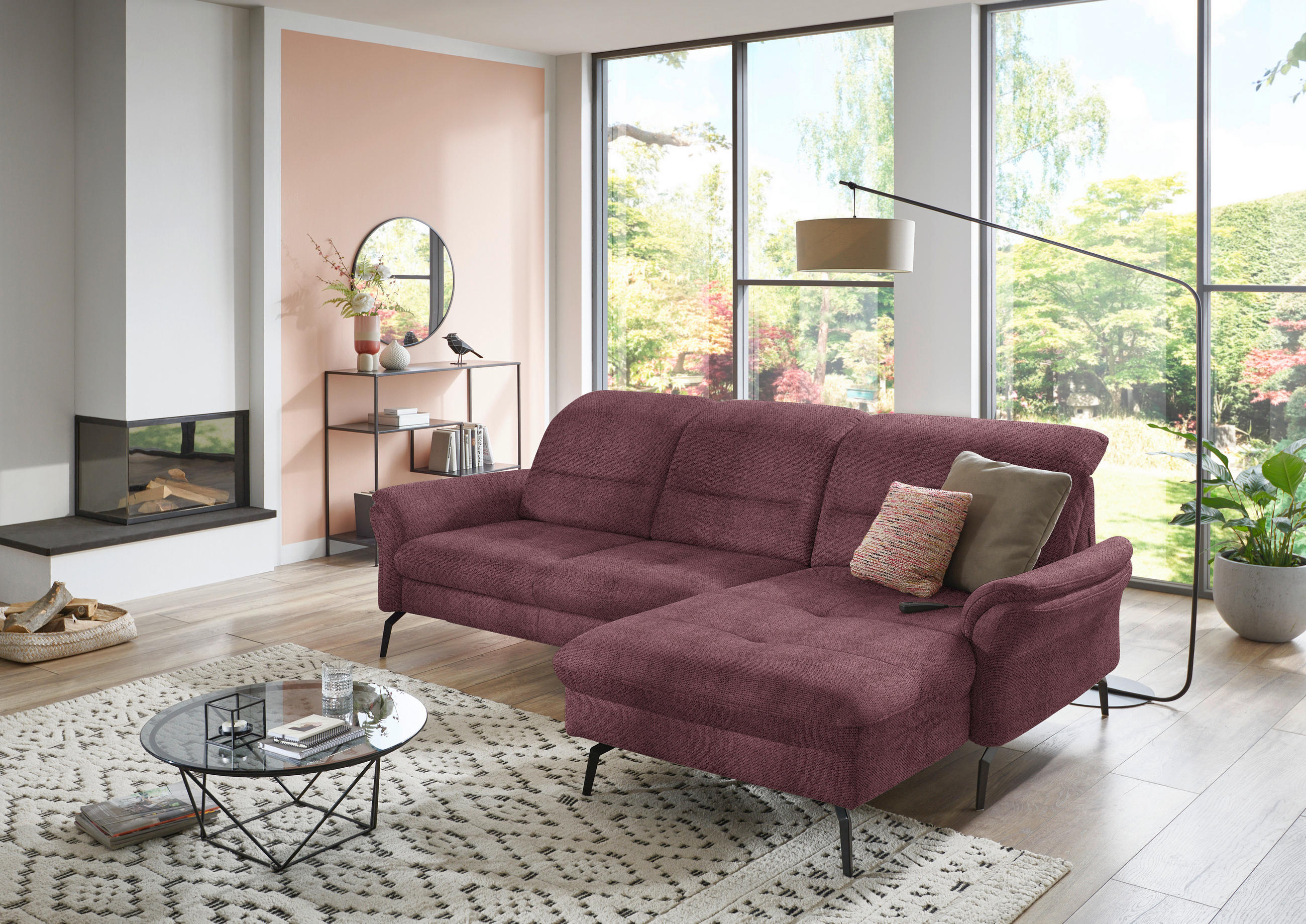 ECKSOFA in Flachgewebe Weinrot  - Weinrot/Schwarz, Konventionell, Textil/Metall (260/181cm) - Beldomo Speed