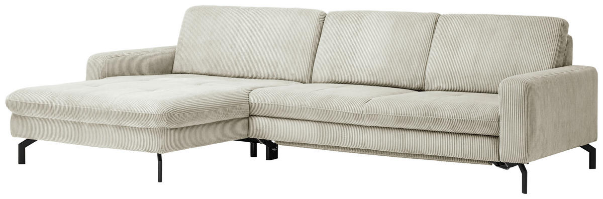 ECKSOFA in Cord Creme  - Creme/Schwarz, Design, Textil/Metall (178/302cm) - Beldomo Style