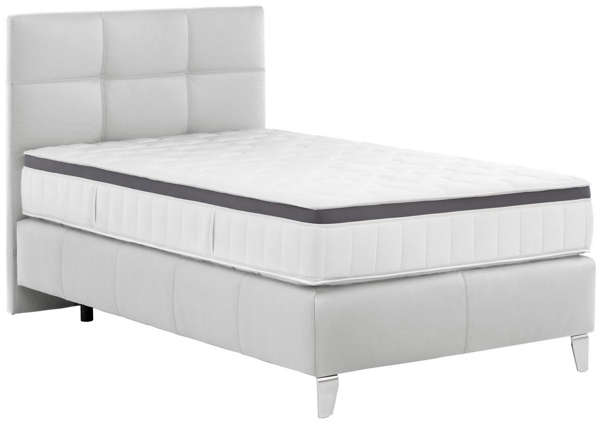 BOXSPRINGBETT 120/200 cm,  in Weiß, Matratze, Topper, H2 = mittel  - Chromfarben/Weiß, KONVENTIONELL, Leder/Textil (120/200cm) - Novel