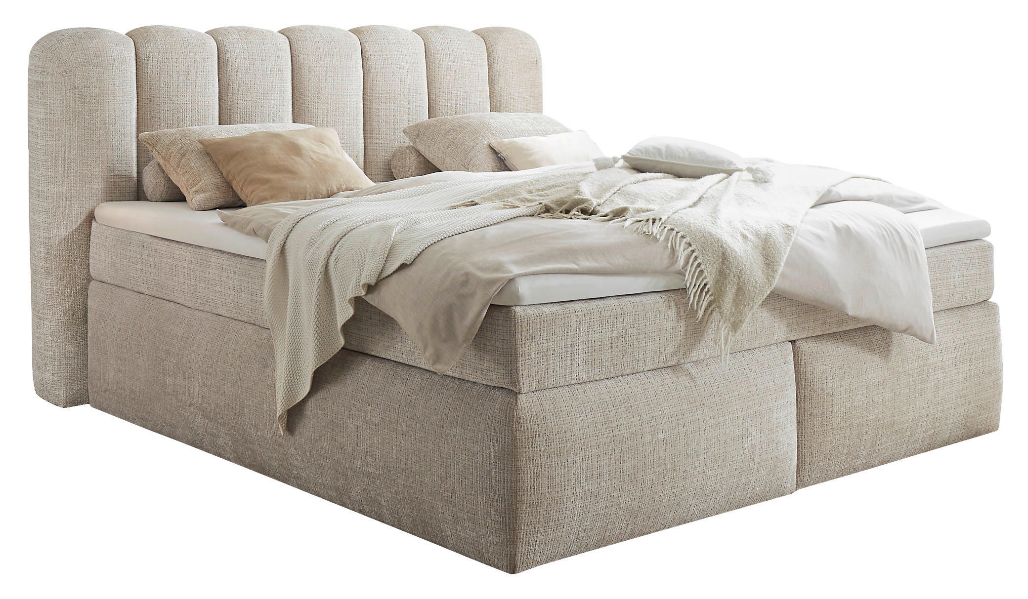 BOXSPRINGBETT 240/200 cm,  in Taupe, gepolstertes Kopfteil, Topper, Matratzen, H3 + H4 = fest + sehr fest  - Taupe/Schwarz, LIFESTYLE, Holzwerkstoff/Kunststoff (240/200cm) - Boxxx