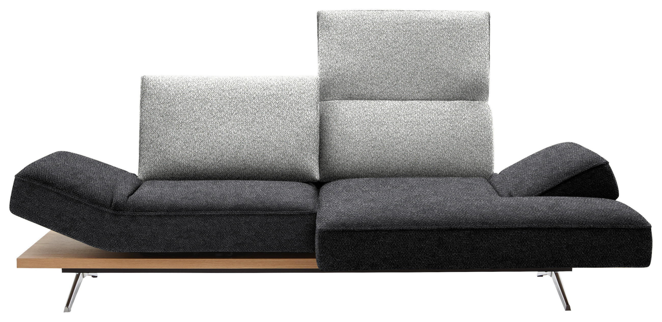 ECKSOFA in Flachgewebe Grau, Hellgrau  240/132 cm  - Chromfarben/Hellgrau, Design, Holz/Textil (240/132cm) - Koinor