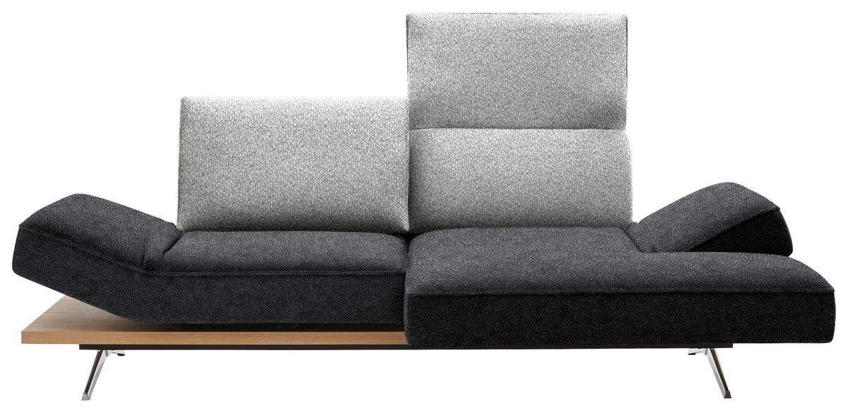 ECKSOFA in Flachgewebe Grau, Hellgrau  240/132 cm  - Chromfarben/Hellgrau, Design, Holz/Textil (240/132cm) - Koinor