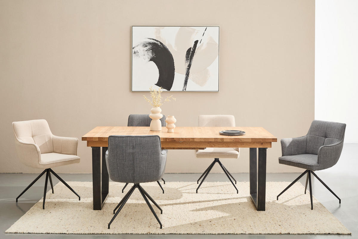 ESSTISCH Eiche Bianco rechteckig  ausziehbar  - Eiche Bianco/Schwarz, LIFESTYLE, Holz/Metall (190-240/95/75cm) - Linea Natura