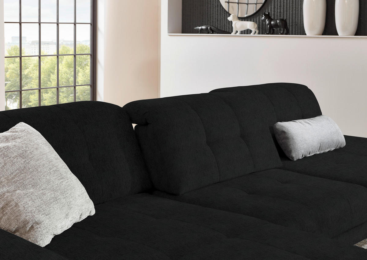 ECKSOFA in Flachgewebe Schwarz  - Schwarz, Design, Textil/Metall (190/309cm) - Beldomo Style