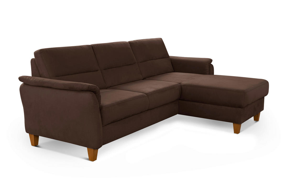 ECKSOFA in Mikrofaser Dunkelbraun  - Eichefarben/Dunkelbraun, Konventionell, Holz/Textil (244/163cm) - Sit & More