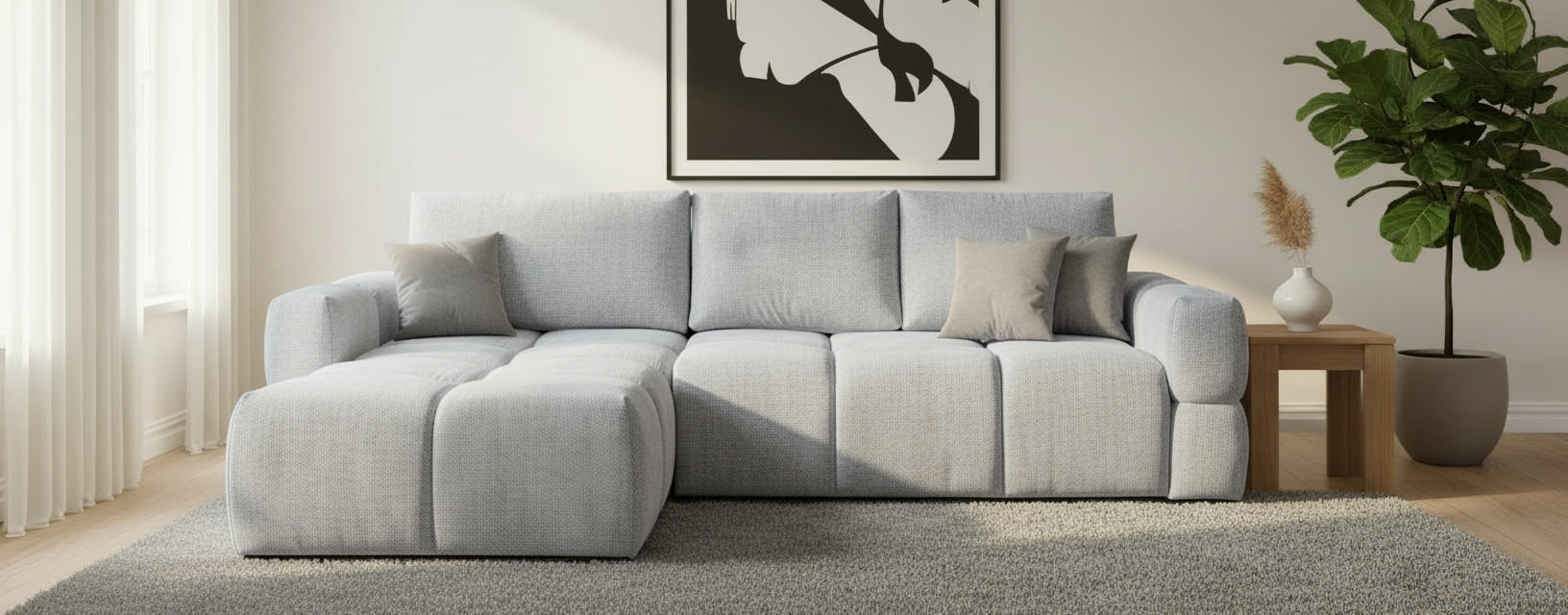 Colțar, textil, argintiu, 173/299 cm - argintiu/negru, Design, metal/textil (173/299cm) - Stylife