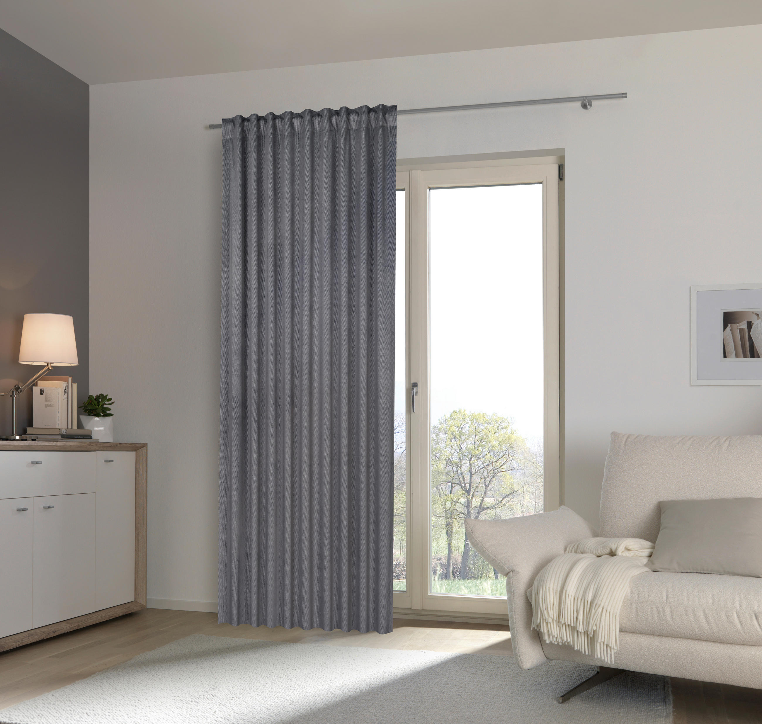 HOTOVÝ ZÁVĚS, poloprůhledné, 140/245 cm - antracitová, Konvenční, textil (140/245cm) - Esposa