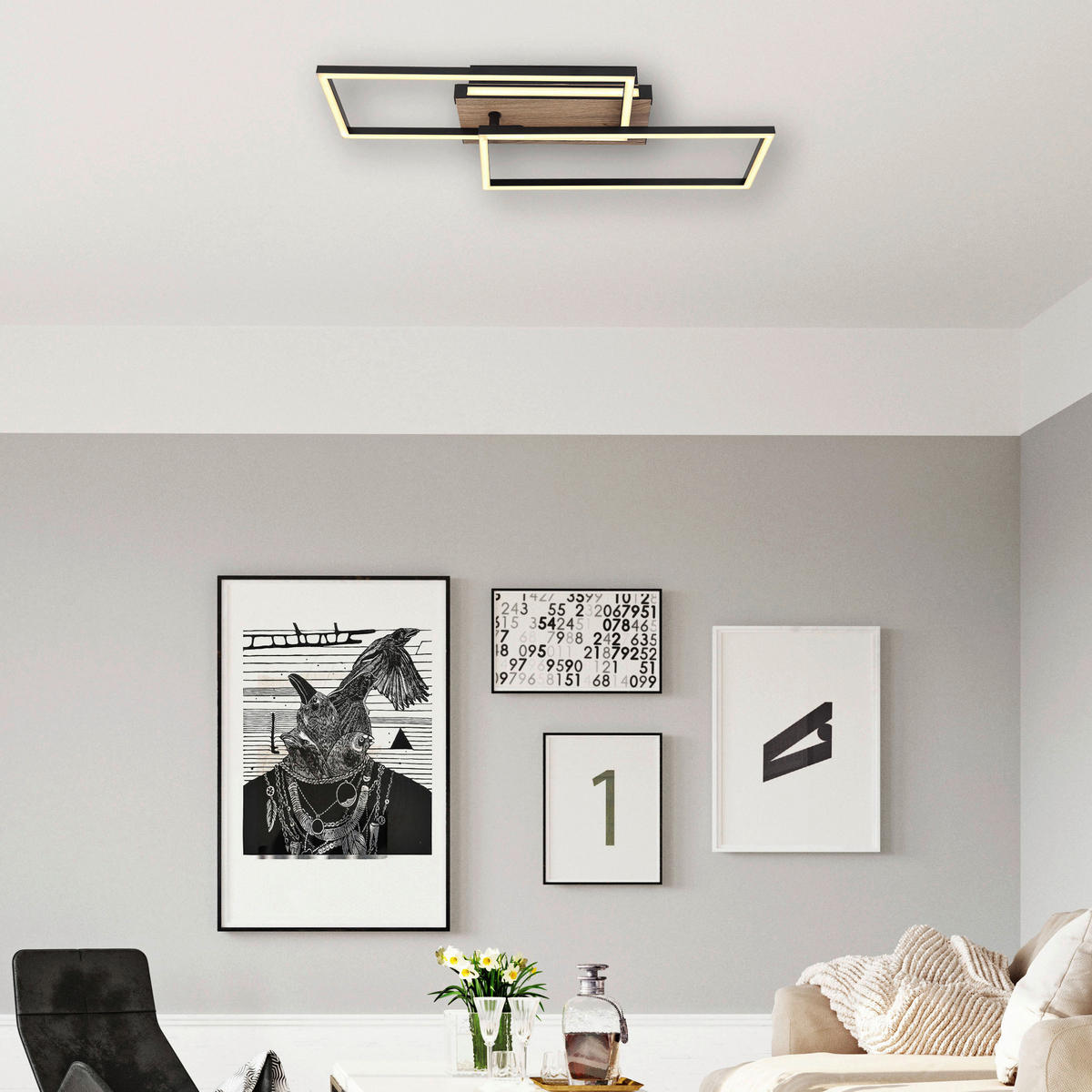 LED-DECKENLEUCHTE 34 W    60/49/10 cm  - Dunkelbraun/Opal, Design, Holzwerkstoff/Kunststoff (60/49/10cm) - Globo