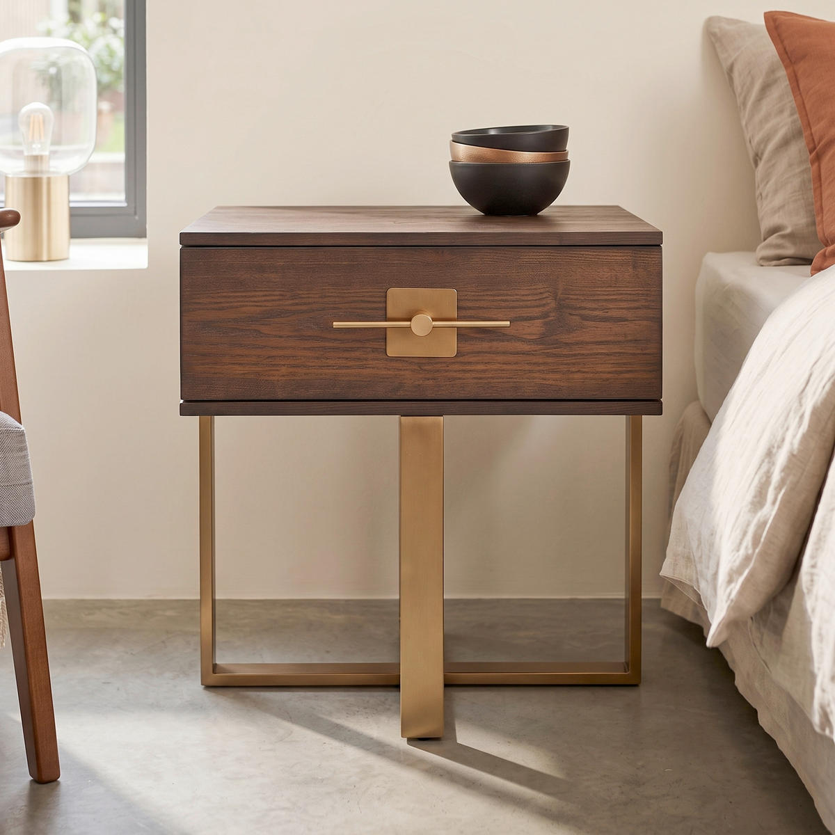 KOMMODE , 55/60/55 cm, 1 Schublade(n)  - Messingfarben/Braun, Trend, Holzwerkstoff/Metall (55/60/55cm) - Kare-Design