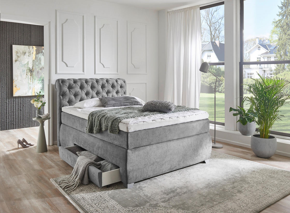 BOXSPRINGBETT 140/200 cm  in Grau  - Grau, Modern, Kunststoff/Textil (140/200cm) - MID.YOU