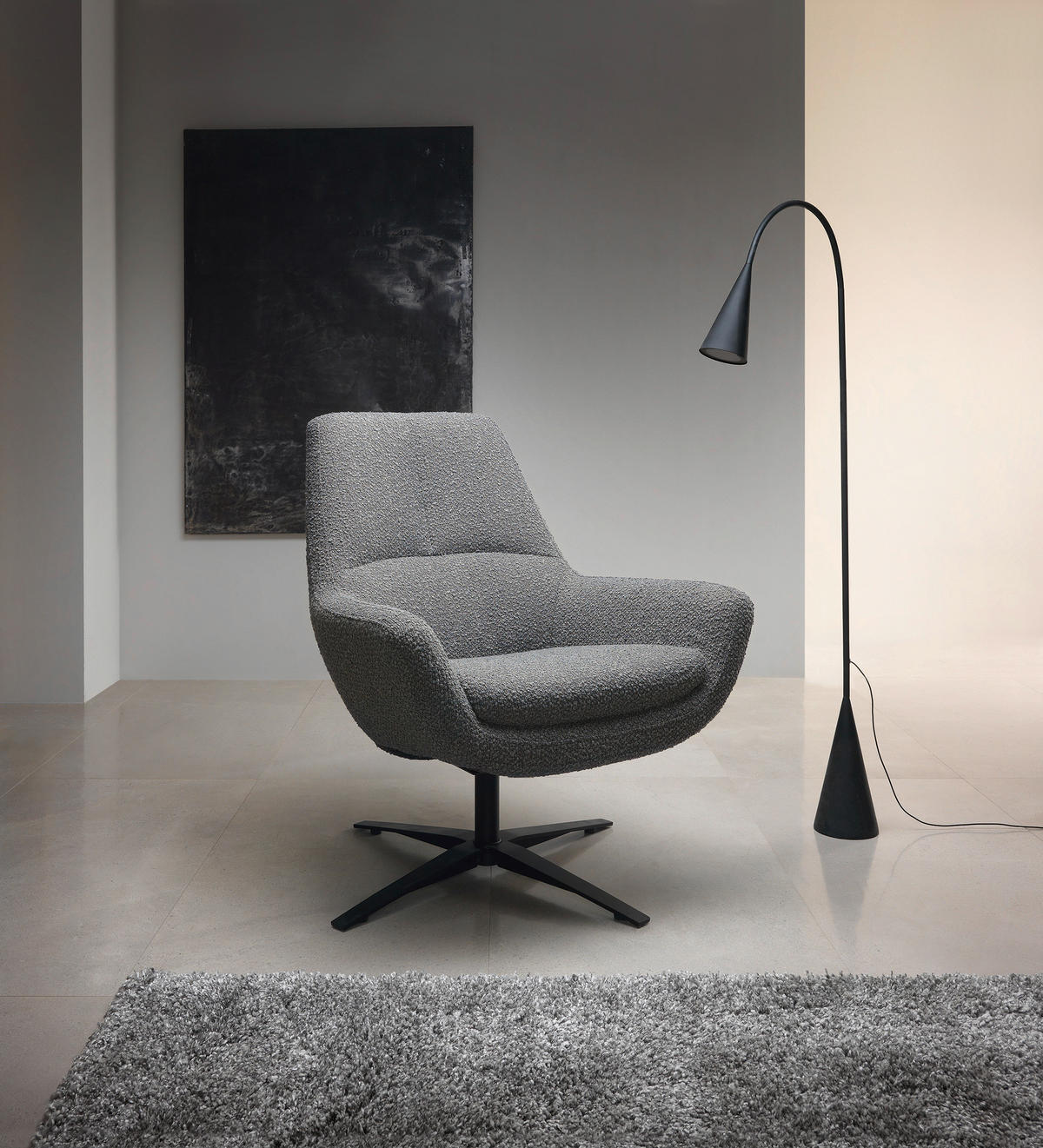 SESSEL Bouclé Anthrazit    - Anthrazit/Schwarz, MODERN, Textil/Metall (81/92/83cm) - Trendmanufaktur