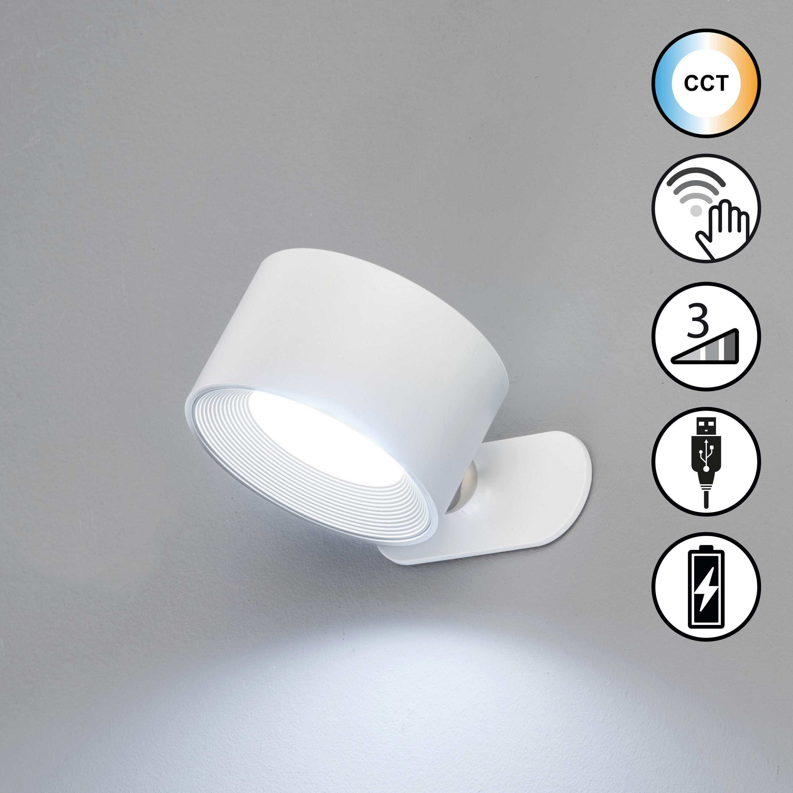 AKKU-WANDLEUCHTE - Weiss, Konventionell, Metall (4,5/8cm)