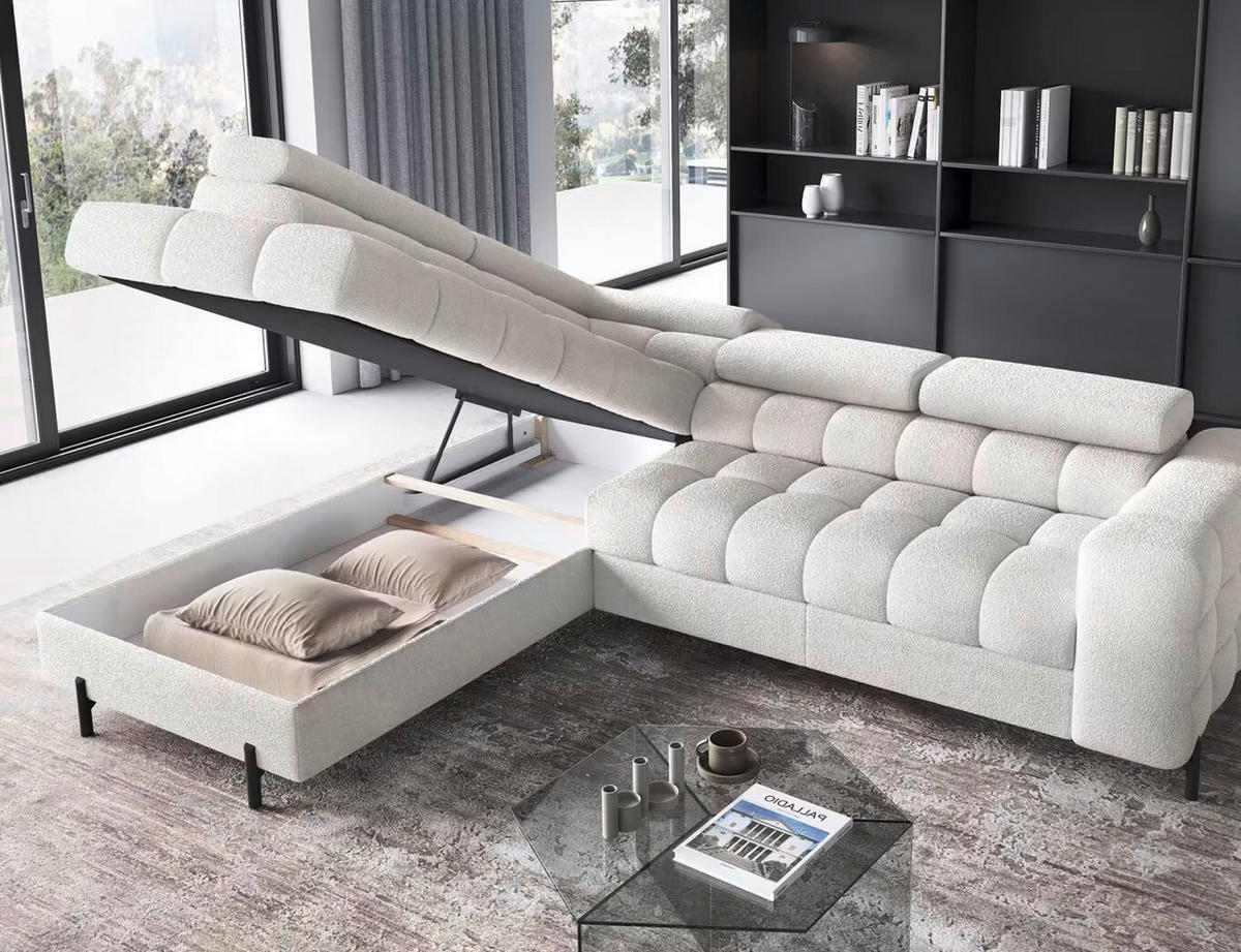 ECKSOFA Weiß Plüsch  - Schwarz/Weiß, Design, Textil/Metall (200/276cm) - MID.YOU