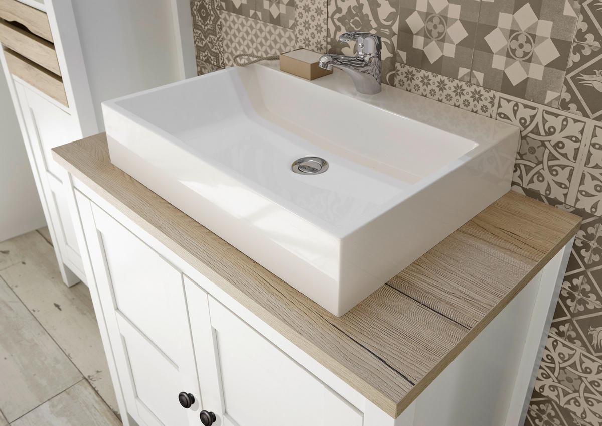 MASCĂ PENTRU LAVOAR 80/79/47 cm  - alb/stejar San Remo, Romantik / Landhaus, plastic/material pe bază de lemn (80/79/47cm) - Xora
