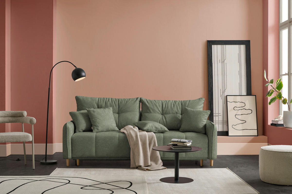 SCHLAFSOFA  in Chenille Grün  - Buchefarben/Grün, Design, Holz/Textil (217/97/101cm) - Carryhome