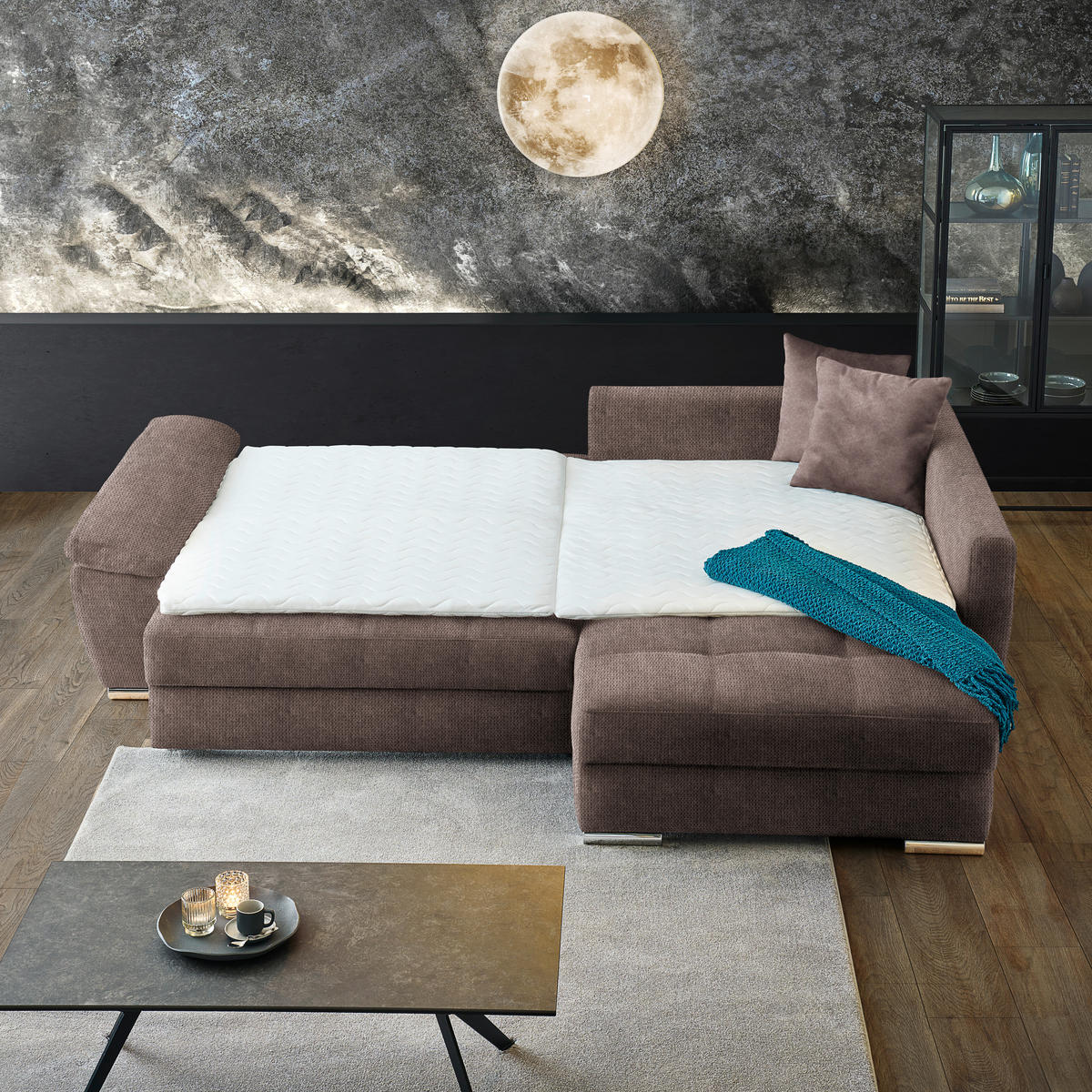 ECKSOFA in Webstoff Taupe  276/212 cm  - Taupe/Chromfarben, Design, Kunststoff/Textil (276/212cm) - Carryhome