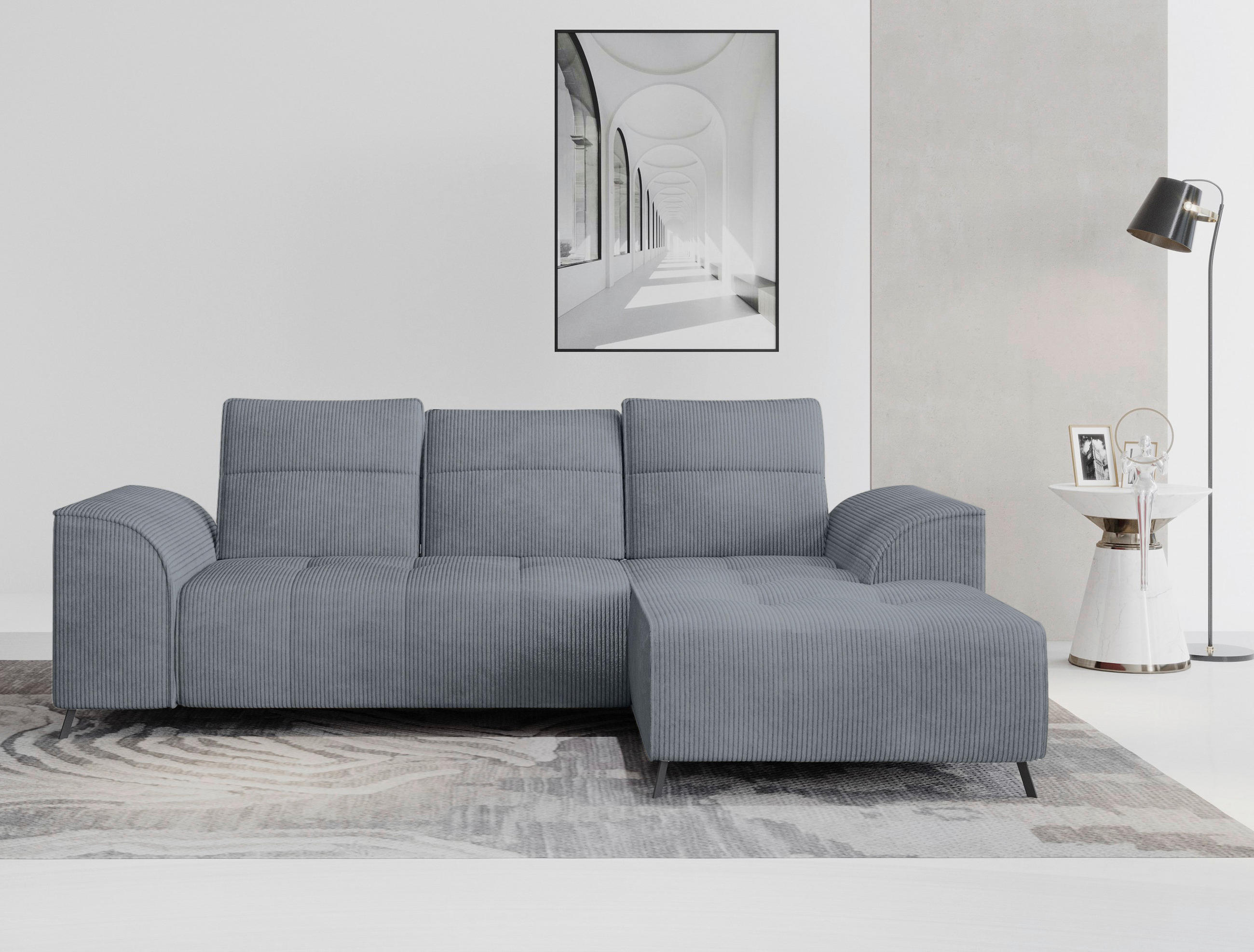 ECKSOFA Dunkelgrau Cord  - Dunkelgrau/Schwarz, KONVENTIONELL, Textil/Metall (290/196cm) - Carryhome