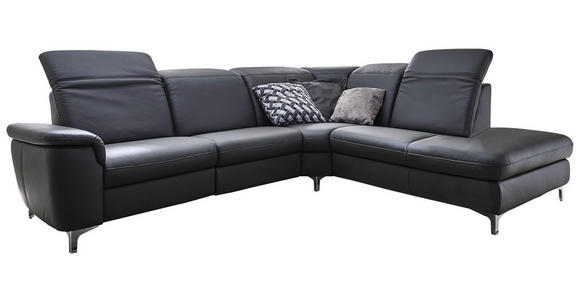 WOHNLANDSCHAFT in Leder Anthrazit - Chromfarben/Anthrazit, KONVENTIONELL, Leder/Metall (289/242cm) - Cantus