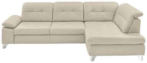 ECKSOFA in Echtleder Ecru  309/211 cm  - Ecru/Alufarben, Design, Leder/Metall (309/211cm) - Beldomo Speed