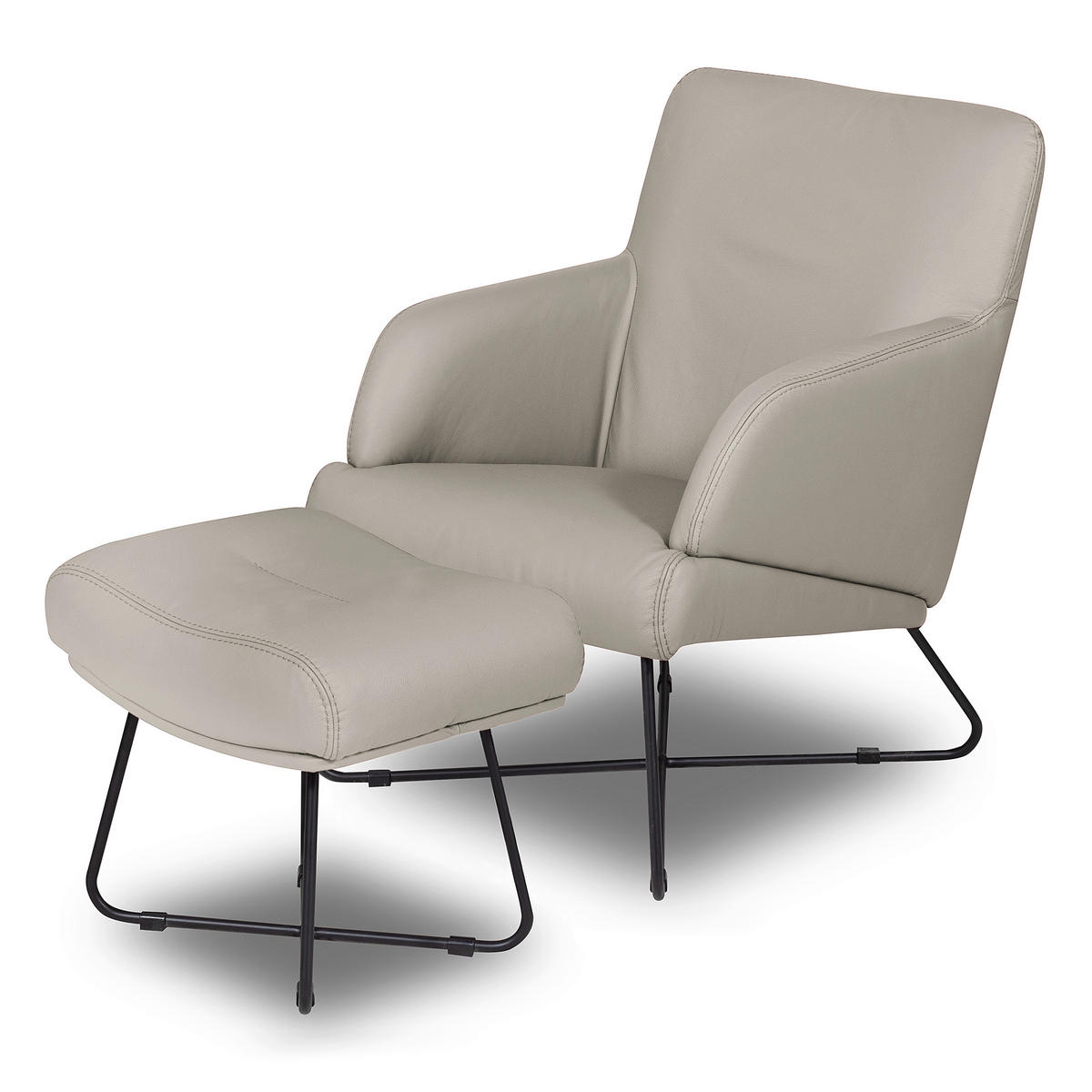 SESSELSET Echtleder Platinfarben  - Platinfarben/Schwarz, Design, Leder/Metall (67/87/74cm) - Livetastic