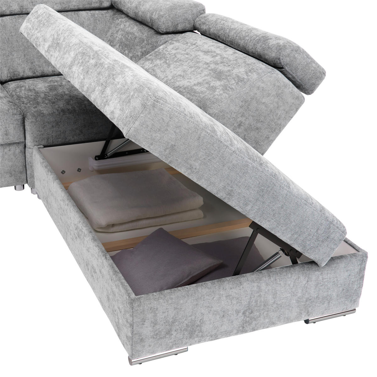 Ecksofa Grau Chenille  - Chromfarben/Grau, MODERN, Textil/Metall (270/230cm) - MID.YOU