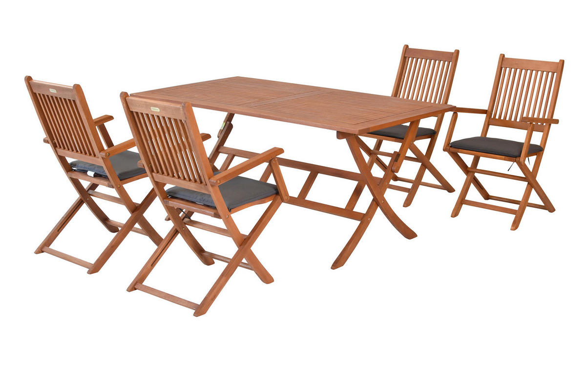 GARTENTISCHGRUPPE EukalyptusholzHartholz  - Eukalyptusholzfarben/Grau, KONVENTIONELL, Holz/Textil - Gardenson