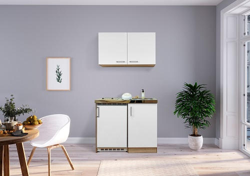 Miniküche Mit Kühlschrank + Kochfeld 100 Cm Weiß/eiche