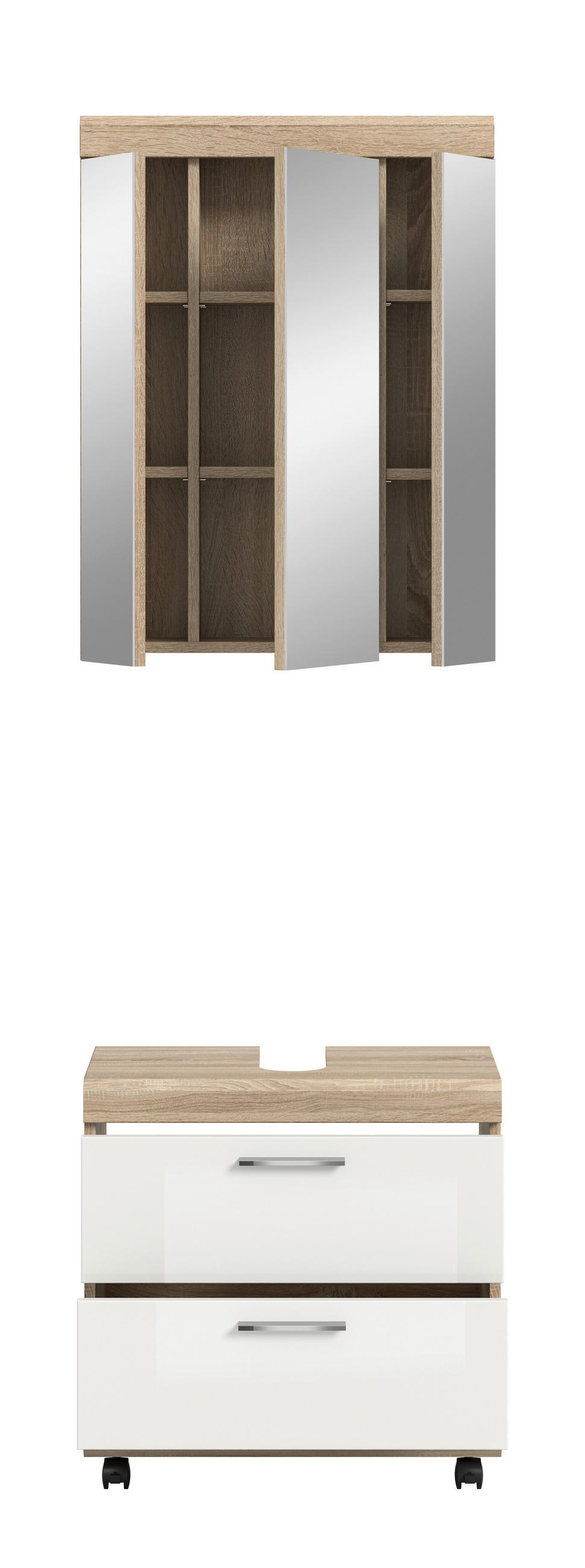 BADEZIMMER 2-teilig  in 60 cm  - Weiß Hochglanz/Silberfarben, Trend, Glas/Holzwerkstoff (60cm) - MID.YOU