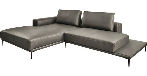 ECKSOFA  in Echtleder Grau  201/304 cm  - Schwarz/Grau, Design, Leder/Metall (201/304cm) - Belluti