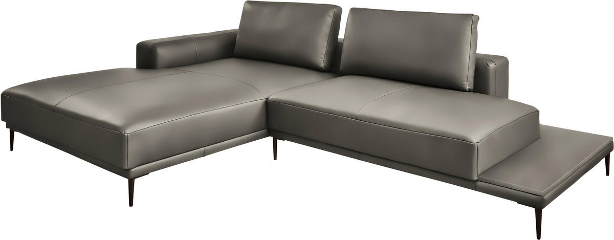 ECKSOFA Echtleder Grau  - Schwarz/Grau, Design, Leder/Metall (201/304cm) - Belluti