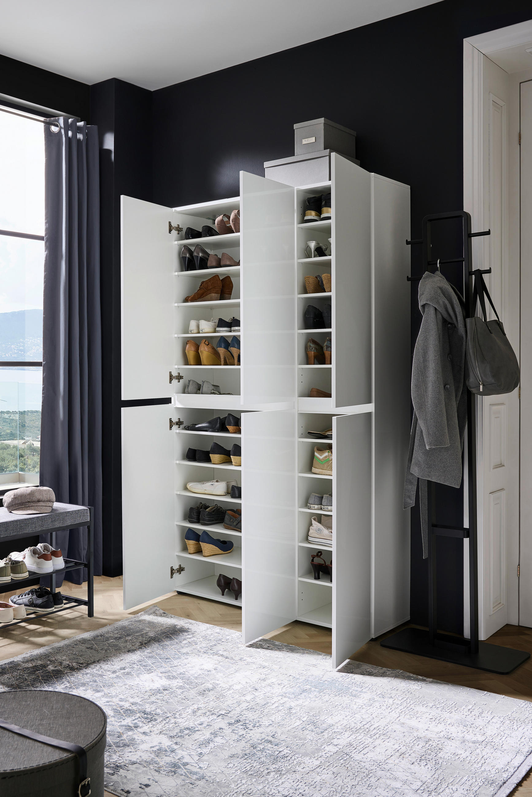 SCHUHSCHRANK 120/200/34 cm  - Weiss/Schwarz, Design, Holzwerkstoff/Kunststoff (120/200/34cm) - home24