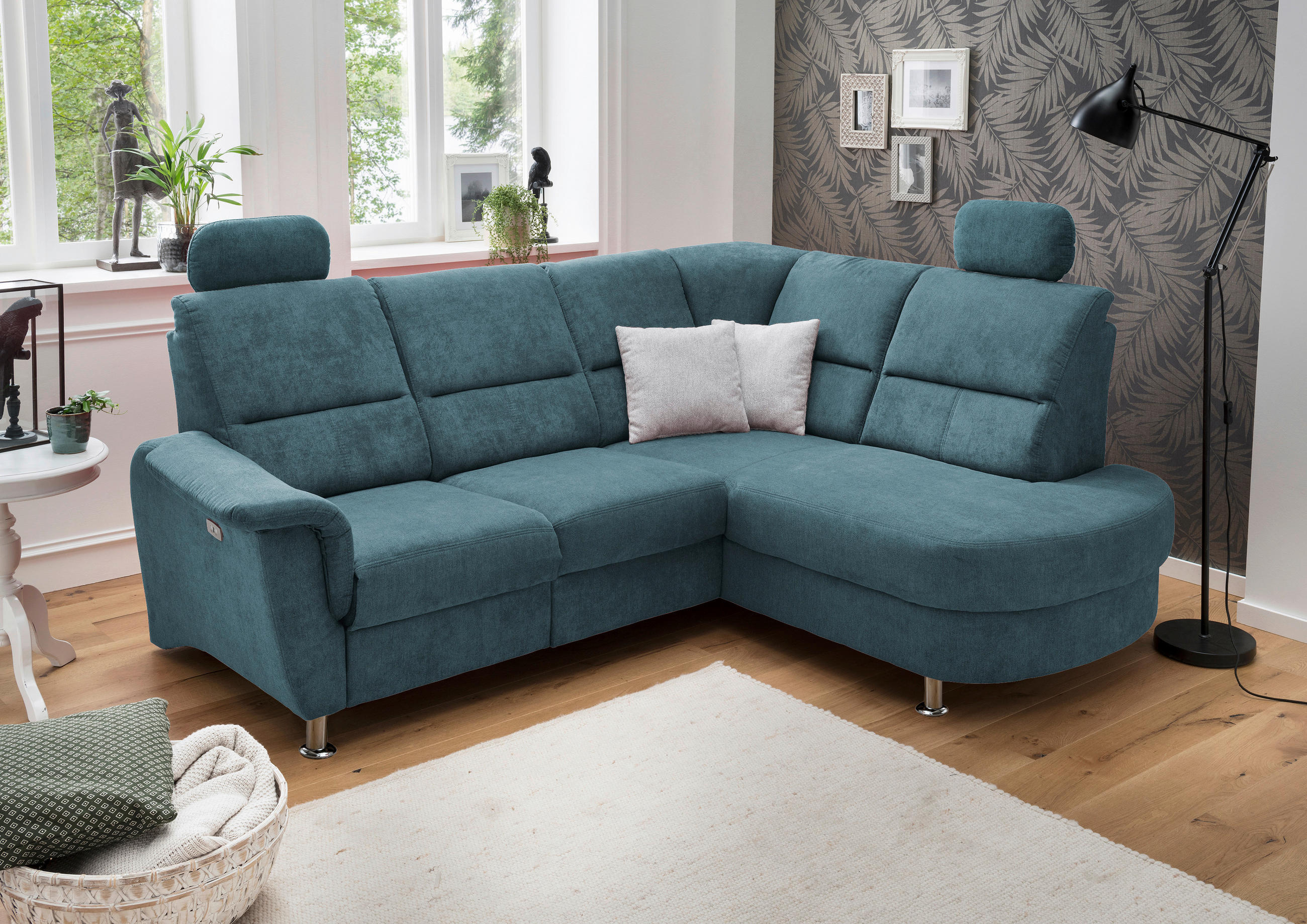 ECKSOFA in Mikrofaser  - Chromfarben, Konventionell, Textil/Metall (231/184cm) - Livetastic